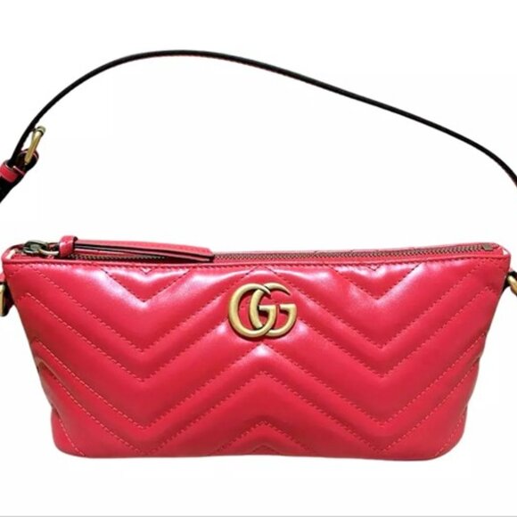 GUCCI GG Marmont Small Shoulder Bag Red Matelassé Chevron Leather 739166 - Picture 1 of 8